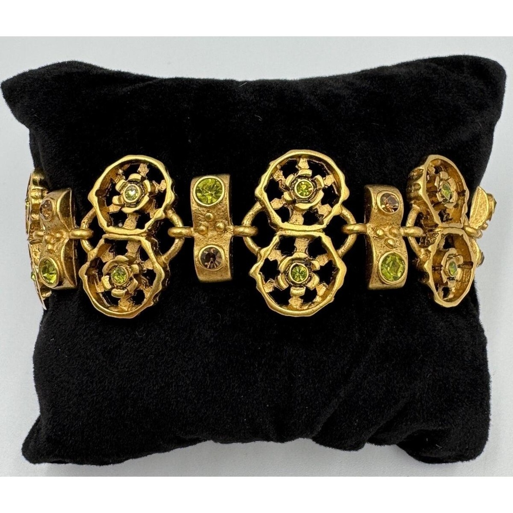 Premier Designs Brushed Yellow‎ Gold Tone Green Rhinestone Toggle Bracelet